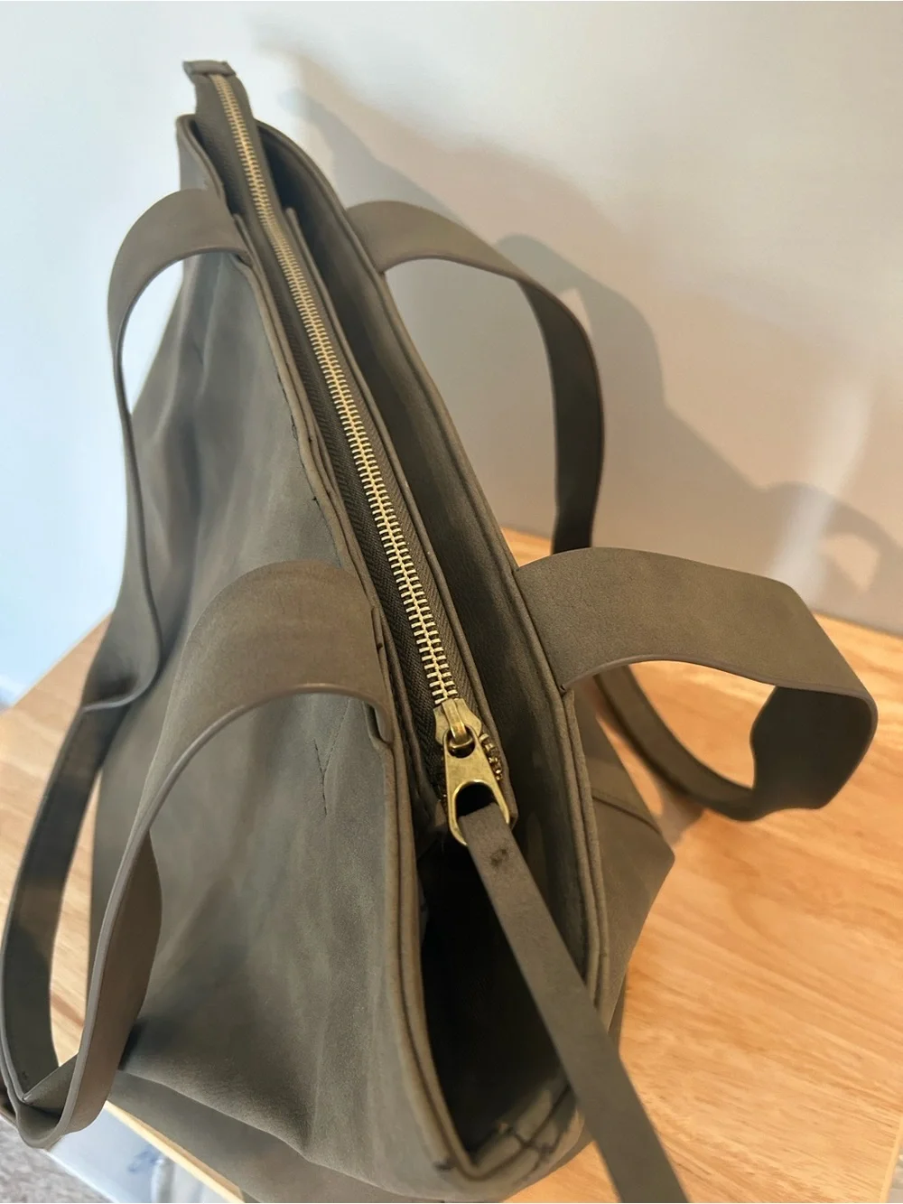 Olive Green Tote Bag with Top Zip